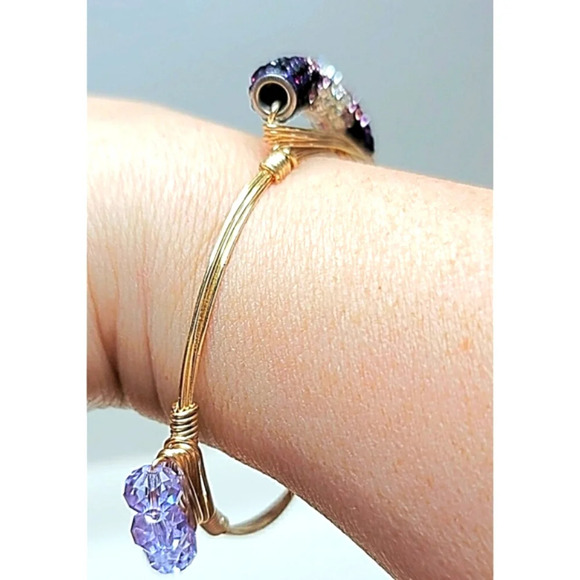 Purple Crystal Wire Wrapped Bangle - Picture 3 of 7